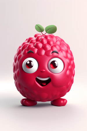 Funny pink fruit character with eyes and mouth, 3d renderingの素材