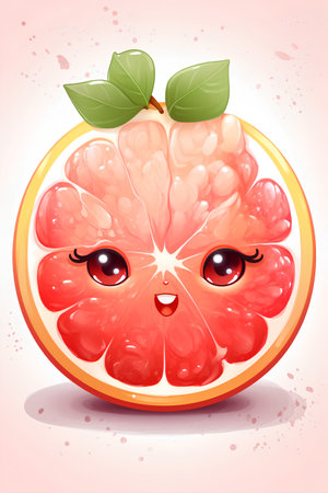 Cute cartoon grapefruit with eyes and mouth. Vector illustration.の素材