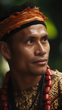 Portrait of a young indian man in traditional costume with beadsの素材