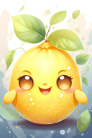 Cute cartoon lemon character with eyes and mouth, vector illustration.の素材