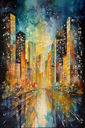 Cityscape of New York City. Watercolor painting. Illustration.の素材