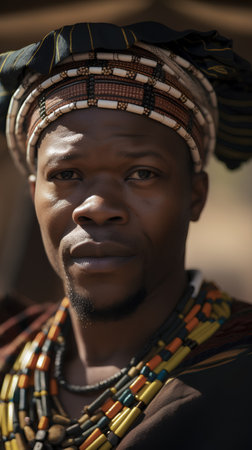 Portrait of a young African man in traditional clothing. Africa.の素材