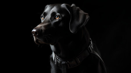 Portrait of a black Labrador Retriever on a black backgroundの素材