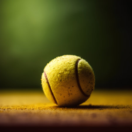 Tennis ball on a tennis court. Selective focus. Toned.の素材