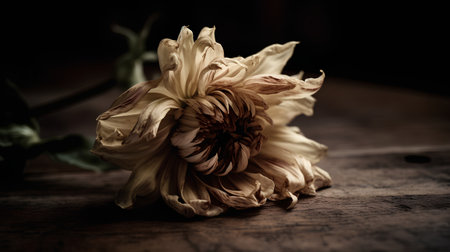 Dahlia flower on a wooden background. tinting. selective focusの素材