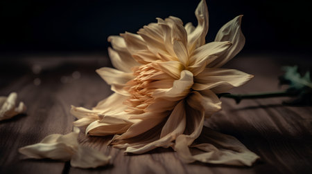 Dahlia flower on a wooden background, selective focus. Toned.の素材