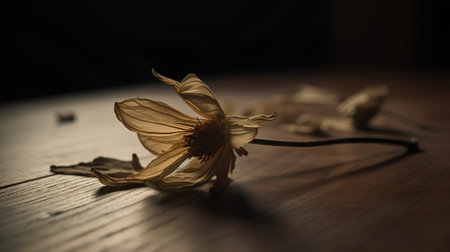 Dried flowers on a wooden table. Shallow depth of fieldの素材