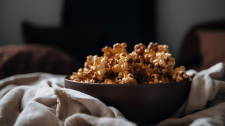 popcorn in a bowl on a wooden background. tinting. selective focusの素材