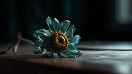 Dry flower on a wooden table. Dark background. Selective focus.の素材