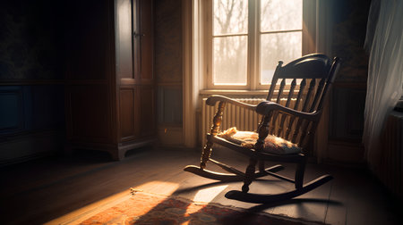 Vintage rocking chair in a room at sunset. Vintage style.の素材