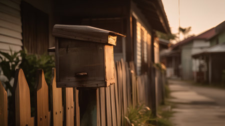 Wooden birdhouses on a fence in the village. Selective focus.の素材