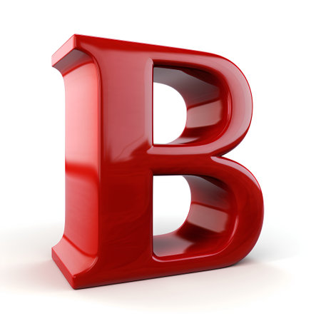 3d glossy red letter B isolated on white background, clipping path includedの素材