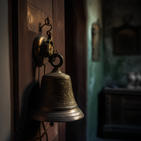 Old bell in a vintage room. Retro style. Toned.の素材