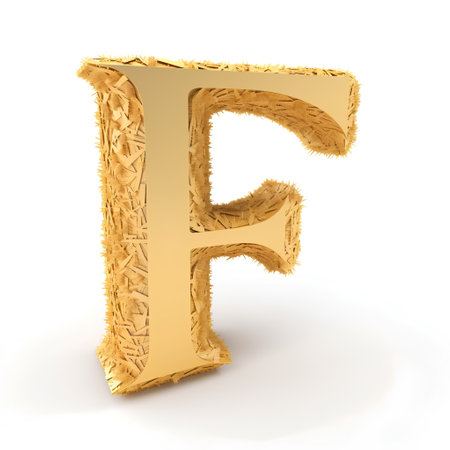 letter F made of straw isolated on white background. 3D renderingの素材