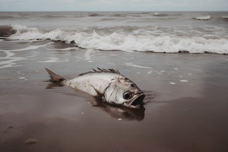 Dead fish on the beach. Dead fish in the sea. Dead sea.の素材