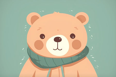 Cute bear in scarf. Vector illustration in flat cartoon style.の素材