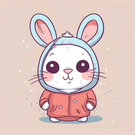 Cute cartoon rabbit in warm clothes. Hand drawn vector illustration.の素材
