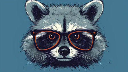 Raccoon wearing sunglasses. Hand drawn illustration for t-shirt.の素材
