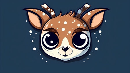 Cute cartoon deer face on dark blue background. Vector illustration.の素材