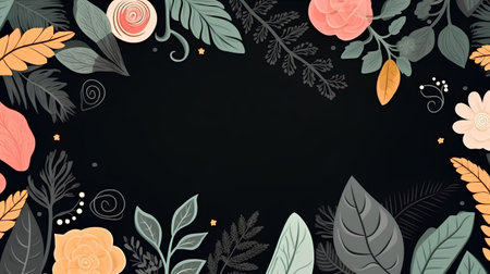 Floral background with hand drawn flowers and leaves. Vector illustration.の素材