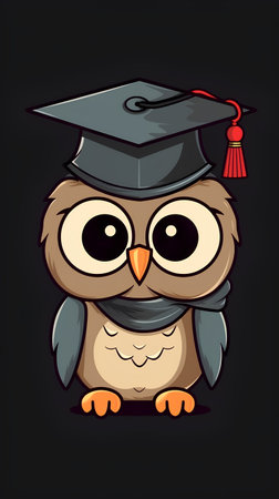 Owl with graduation cap on black background. Vector illustration for your designの素材