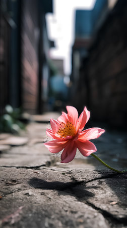 Pink lotus flower on the street in vintage style. Selective focus.の素材