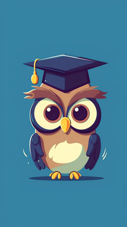 Cute cartoon owl with graduation cap on his head. Vector illustration.の素材