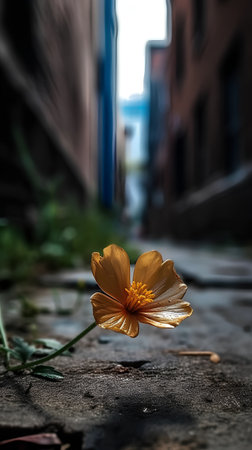Yellow flower on the street in the old city. Shallow depth of fieldの素材