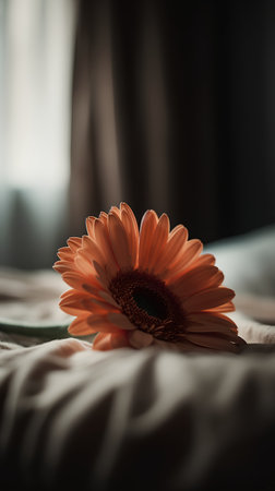 Orange gerbera flower on the bed. Selective focus.の素材