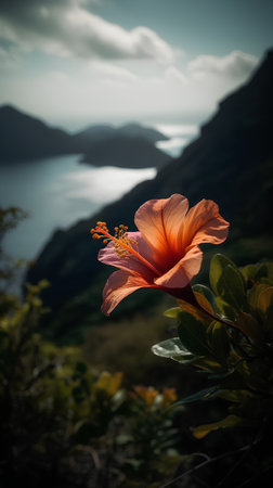 Hibiscus flower on the coast of Azores island, Portugalの素材