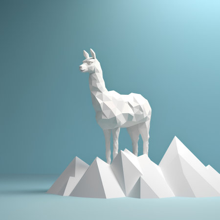 Llama on a white mountain top. 3D illustration.の素材
