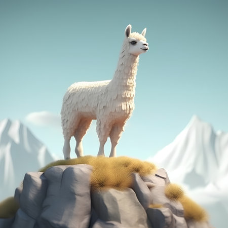 Llama on the top of the mountain, 3d renderの素材
