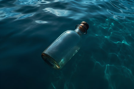 Message in a bottle on the surface of the sea. 3d renderの素材