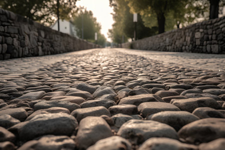 Cobblestone road in the evening sun. Vintage style.の素材