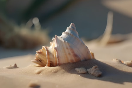 Seashells on the beach, shallow depth of field.の素材