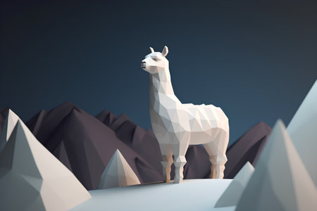 Llama in the mountains, low poly style. Vector illustration.の素材