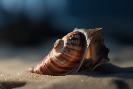 Close up of a seashell on the sand with shallow depth of fieldの素材