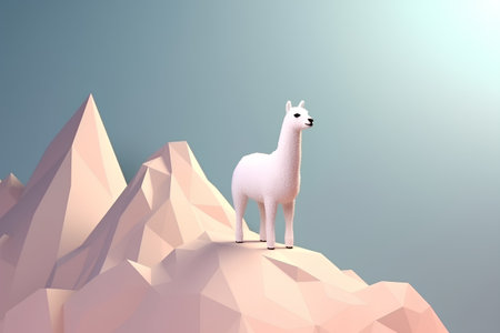 Llama on the mountain. 3D illustration. Render.の素材