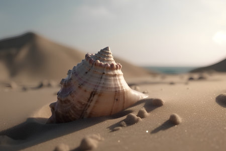 Seashell on the beach with sand dunes in the backgroundの素材