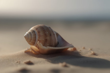 Seashell on the beach. Selective focus. Shallow depth of fieldの素材
