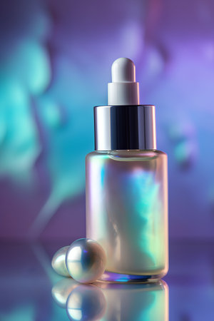 Cosmetic bottle with pipette and pearls. 3d renderingの素材