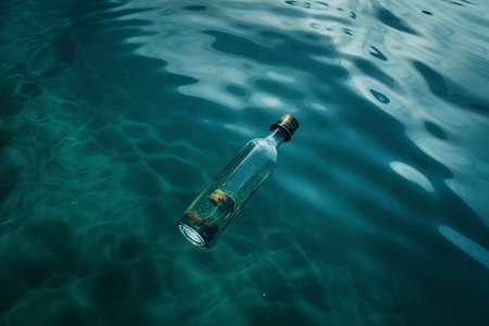 Message in a bottle on the surface of the sea. Conceptual imageの素材