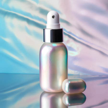 cosmetic cream in a glass bottle on a blue background. 3d renderの素材