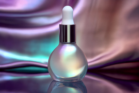 Perfume bottle on a background of silk. 3d renderingの素材