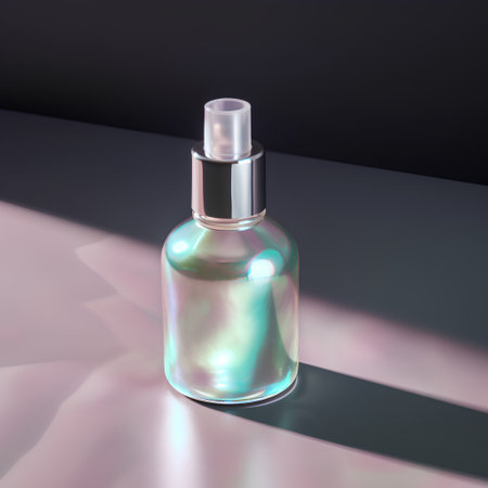 Perfume bottle on black background. 3d render illustration.の素材