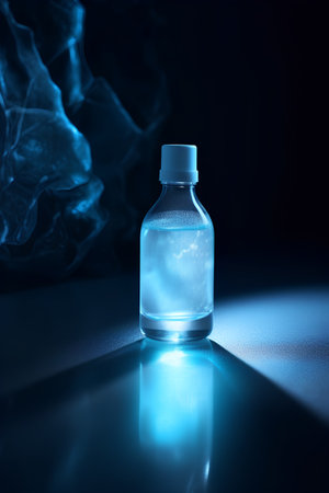 Medicine bottle on a dark background. 3d rendering toned imageの素材