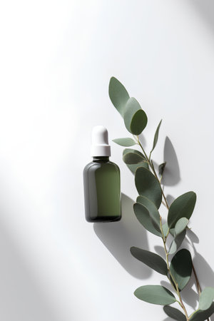 Eucalyptus essential oil in a glass bottle on a white backgroundの素材