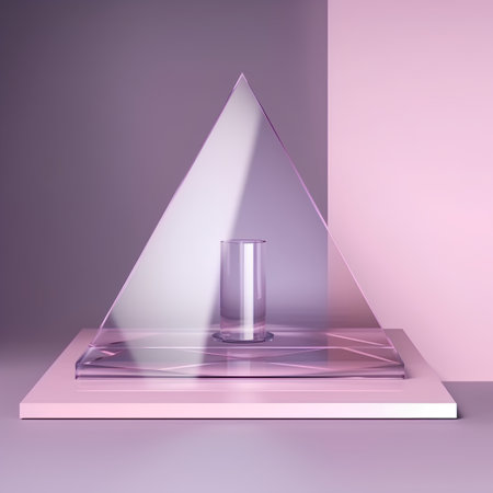 3d rendering of a glass vase in the shape of a triangleの素材