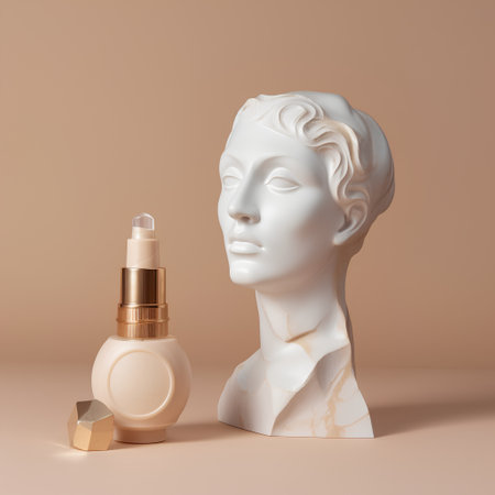 Skincare product with white marble bust of David. 3d renderingの素材