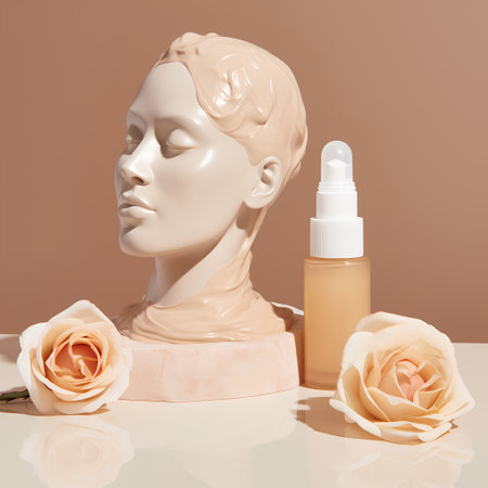 3d rendering of a mannequin head with cream and rosesの素材